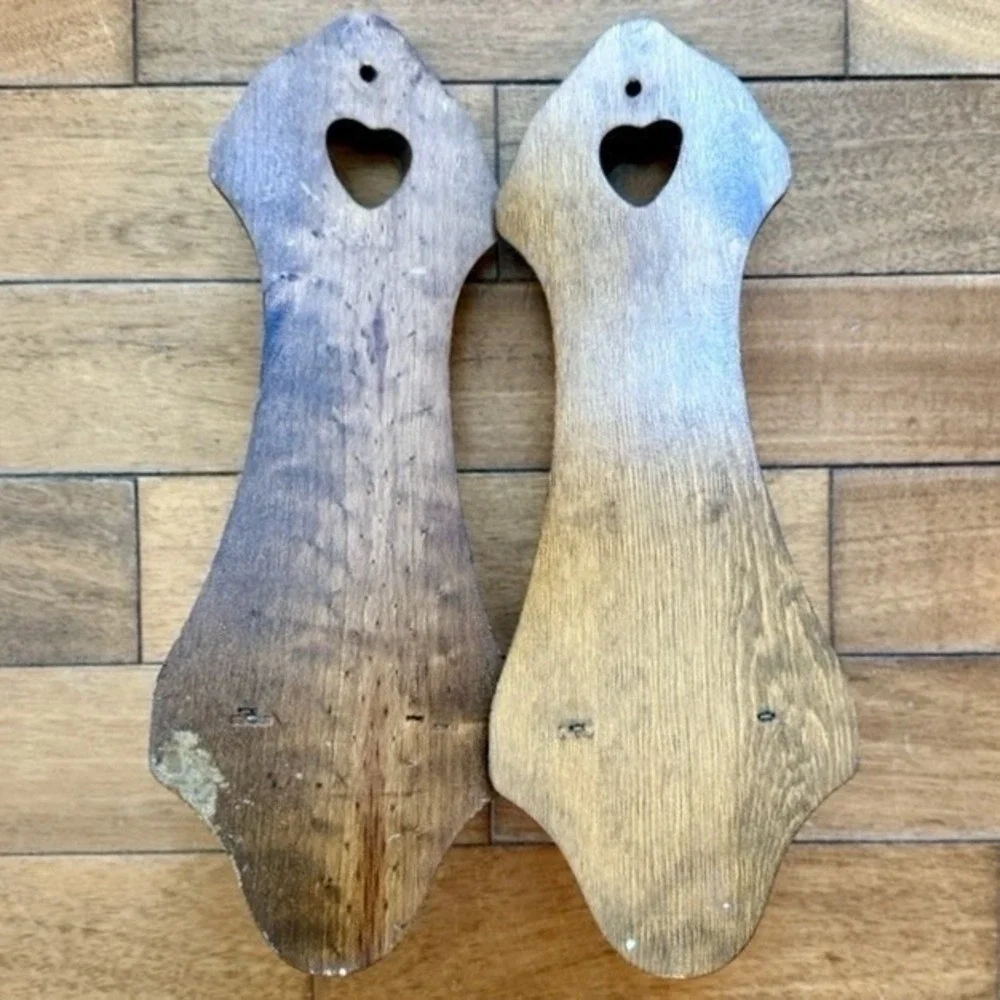 2pc VTG 60s MCM Wood Candlestick Heart Wall Sconce COUNTRY Cottage Core Farm
